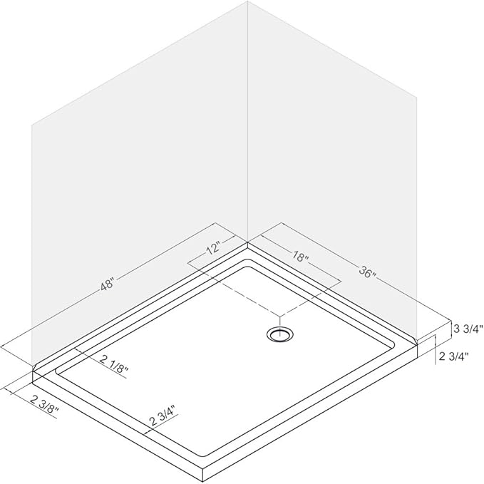 DreamLine SlimLine 36 in. D x 48 in. W x 2 3/4 in. H Right Drain Double Threshold Shower Base in Black, DLT-1036482-88