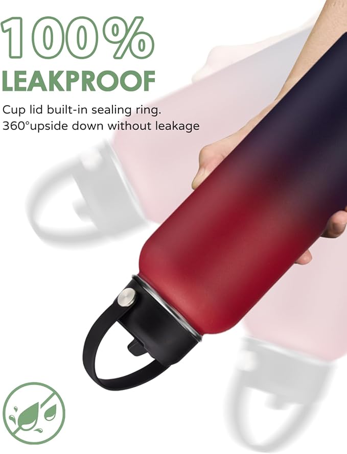 40/64oz Insulated Water Bottles with Straw - Paracord Handle & Strap Carrier, 40 oz Metal Flask Keep Cold 48Hrs, Vacuum Thermal Jug with Sling Bag for Sports Hiking Cycling Running