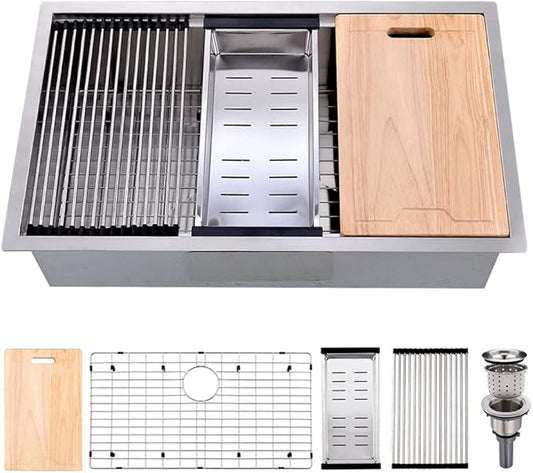 30 Inch Undermount Kitchen Sink Stainless Steel, 30 x 19 Inch Single Bowl Undermount Workstation Sink 10 Inch Deep Commercial 16 Gauge Stainless Steel