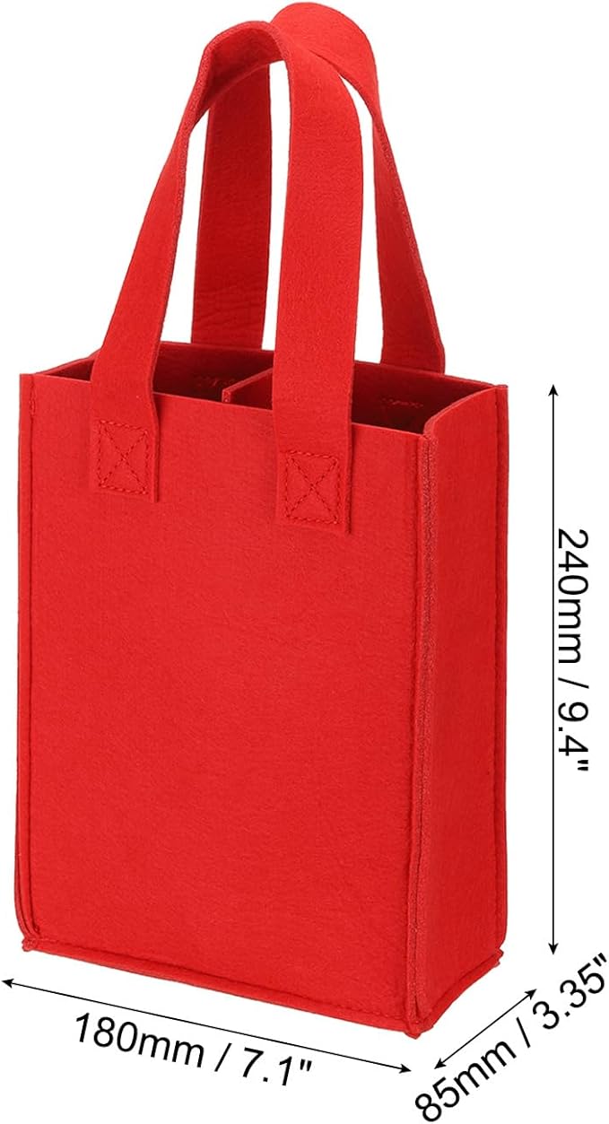 PATIKIL 2 Bottle Wine Carrier Tote Bag, Wine Bottle Carrying Bag with Divider Reusable Wine Storage Bag Felt Grocery Bags Portable Gift Bag, Red