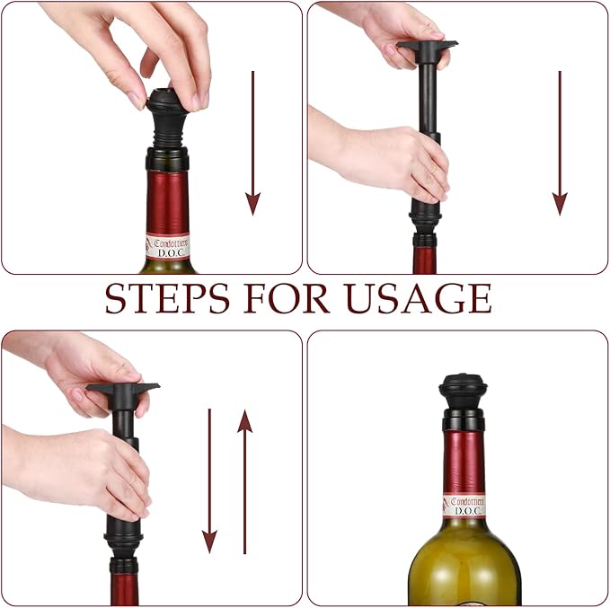 Honoson Wine Stopper Resealable Wine Pump Vacuum Stoppers Vacuum Wine Stopper Silicone Wine Saver Stoppers Practical Wine Saver Stoppers for Kitchen Supplies Wine Bottle Tools (Black,24 Pieces)