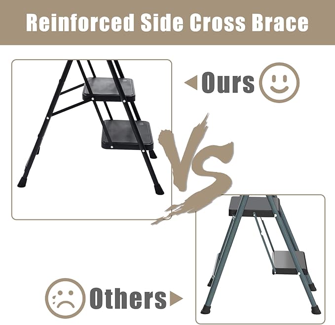 Wiberwi 3 Step Ladder Folding Step Stool for Adults with Top Handrail 330 Lbs Capacity, Lightweight & Portable Step 3 Stool Ladders with Wide Pedal for Home Kitchen Sturdy Steel Frame Black