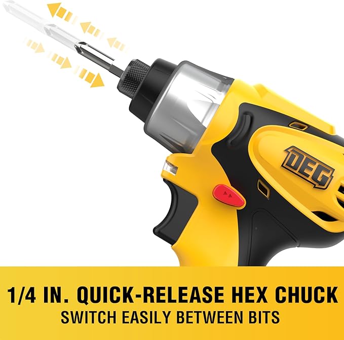 12V Cordless Impact Driver Kit, DEGLASERS 1/4-inch Hex,4 Speed Brushless Impact Drill/Driver Set with LED Light, Battery and Charger Included