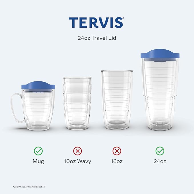 Tervis Travel Lid Made in USA Double Walled Insulated Tumbler Travel Cup Keeps Drinks Cold & Hot, Fits 24oz Tumblers & 16oz Mugs, Blue
