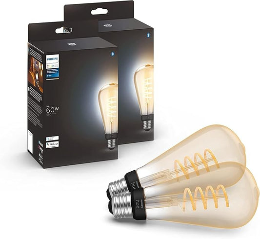 Philips Hue Smart 60W ST23 Filament LED Bulb - White Ambiance Warm-to-Cool White Light - 2 Pack - 550LM - E26 - Indoor - Control with Hue App -Compatible with Alexa, Google Assistant and Apple Homekit