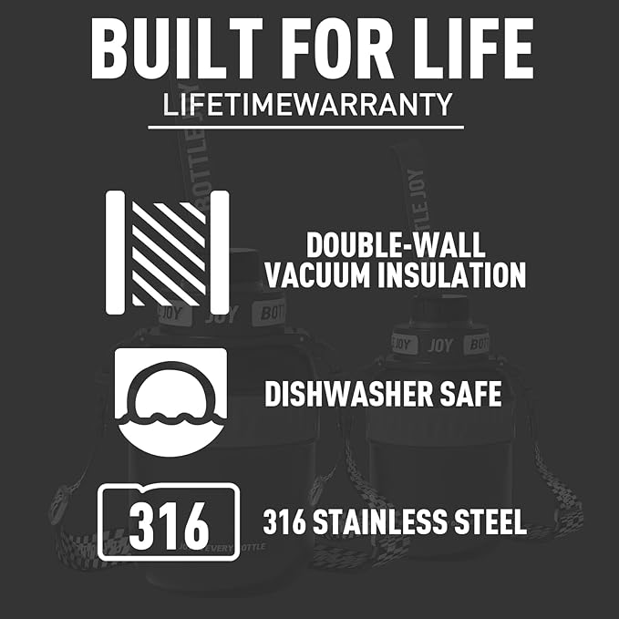 Stainless-Steel Water Bottle: Leakproof Lid, Perfect Sip, Double Insulated, Eco-Friendly, Dishwasher Safe & Stylish Strap (Javan Rhinos, 32 oz)