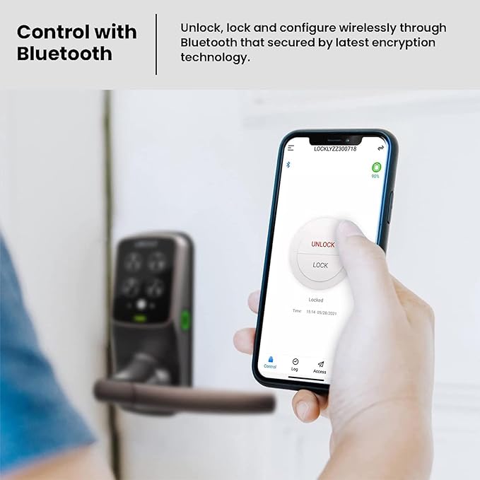 Lockly Secure Plus, Bluetooth Smart Door Lock, Keyless Entry Door Lock with Handle, PIN Genie® Keypad, 3D Biometric Fingerprint Sensor