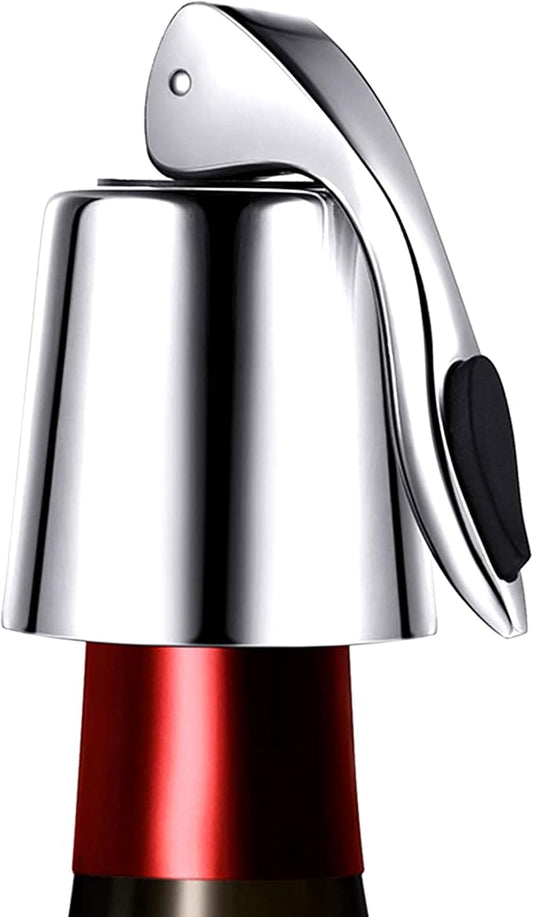 Stainless Steel Wine Bottle Stopper, Wine Vacuum Stopper with Silicone Seal, Reusable Wine Saver Plug to Keep Wine Fresh, Leakproof and Airtight Seal Toppers for Bottles 1 Pack