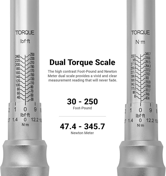 Capri Tools 31202-250FL 30-250 Foot Pound Industrial Torque Wrench, 1/2" Drive, Matte Chrome