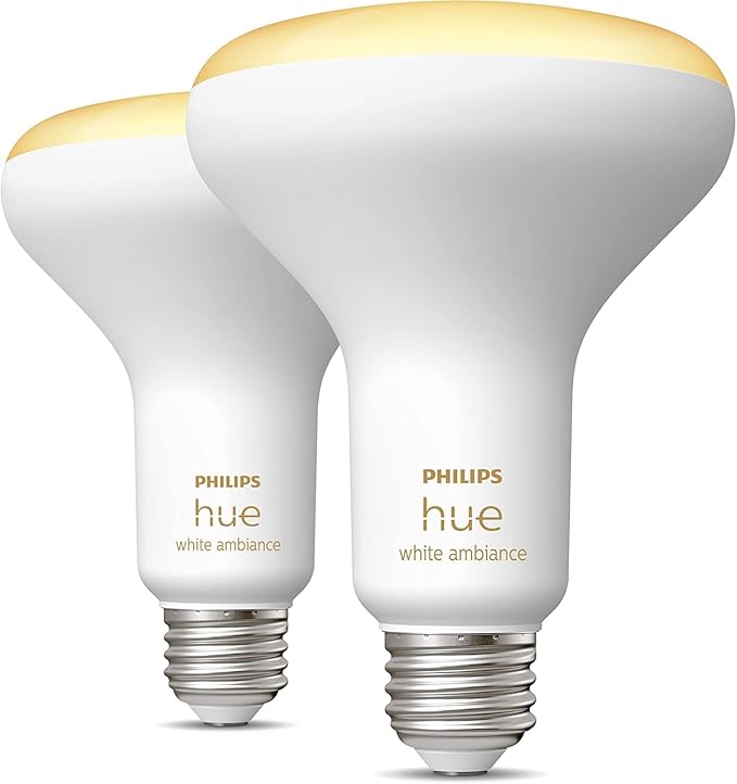Philips Hue White Ambiance BR30 LED Smart Bulbs (Bluetooth Compatible), Compatible with Alexa, Google Assistant, and Apple HomeKit, 2-Pack
