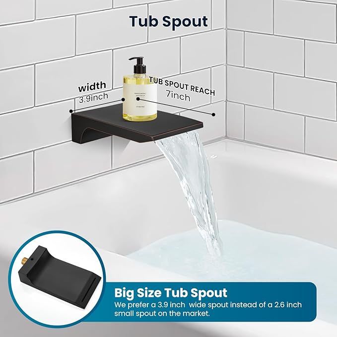 gotonovo Shower System with Tub Spout,Waterfall Tub Shower Faucet Set for Bathroom Head and Handle Set Wall Mounted 3 Function Rough-in Valve and Trim Included 10 inch Shower Head Oil Rubbed Bronze