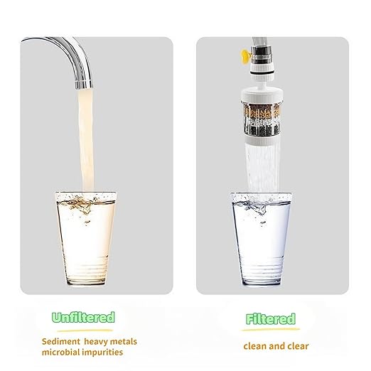 Kitchen Hotel Faucet Mounted Filter for Washing Vegetables, Fruits, Travel Portable Faucet Water Filter Filter Activated Carbon Remove Chlorine Heavy Metals Hard Water, 2-Piece Set（Pink)