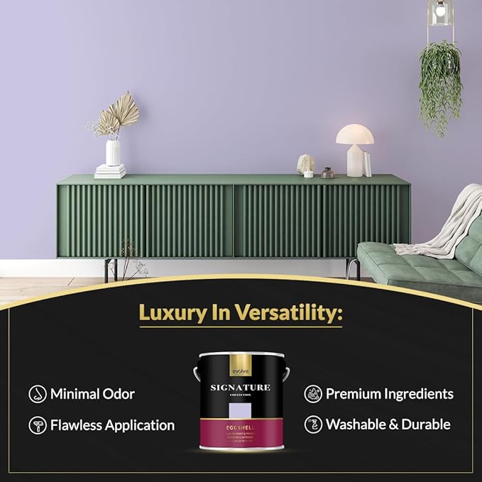 EVOLVE Signature Paint & Primer: Luxury Paint & Primer for Indoor & Outdoor Surfaces, Minimal Odor, Eggshell Sheen (Light Lilac, 1 Gallon)