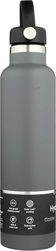 Hydro Flask Stainless Steel Standard Mouth Water Bottle with Flex Cap and Double-Wall Vacuum Insulation