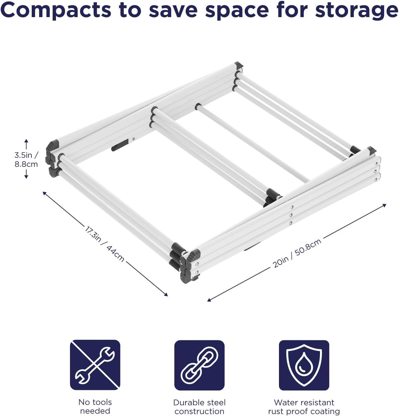 BLACK+DECKER 3 Tier Expandable Collapsing Foldable Laundry Rack for Air Drying Clothing, Space Saving Heavy Duty Lightweight Metal Drying Rack(White)