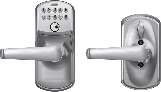 Schlage FE595 PLY 626 ELA Plymouth Keypad Entry with Flex-Lock and Elan Style Levers, Brushed Chrome