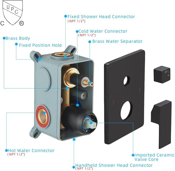 16 Inch Ceiling Mount Matte Black Shower System Bathroom Luxury Rain Mixer Shower Combo Set Ceiling Rainfall Shower Head System (Contain Shower Faucet Rough-in Valve Body and Trim)