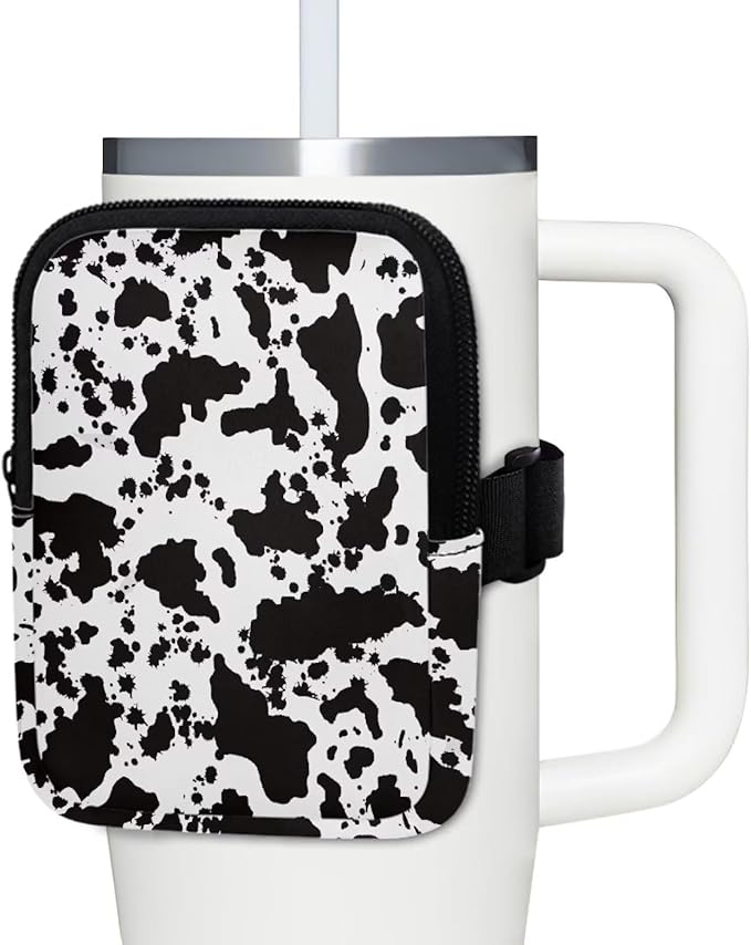 Water Bottle Pouch Cow Print Stanley Cup Pouches for 40oz Tumbler IceFlow Storage Pocket Stanley Phone Holder Gym Tumbler Accessories for Women
