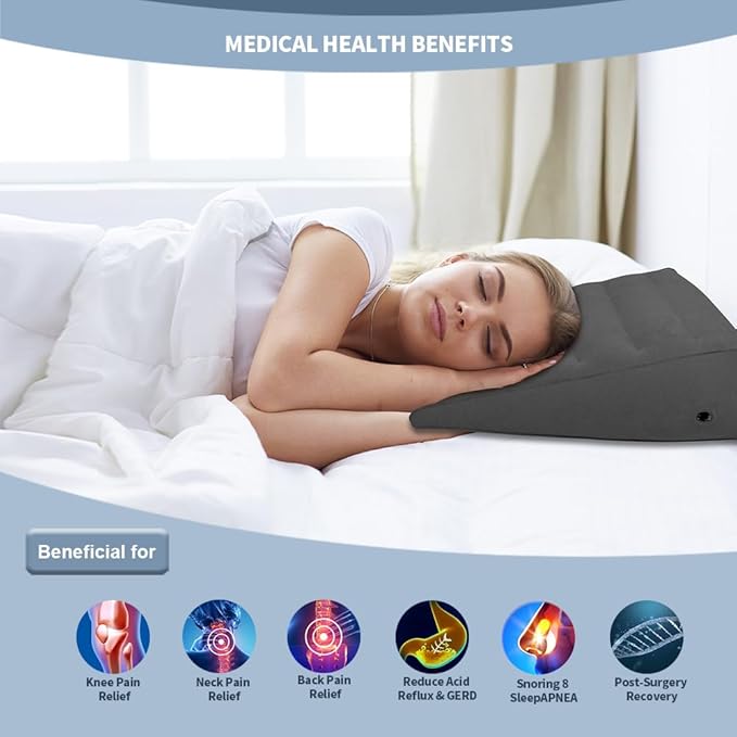 Nevife Inflatable Triangle Bed Wedge Pillow-Fast Inflating/Deflation Valve-Portable Travel Leg Elevation,Adjustable Incline Pillow for Back Support,Sleeping, Acid Reflux,Snuoring,Footrest