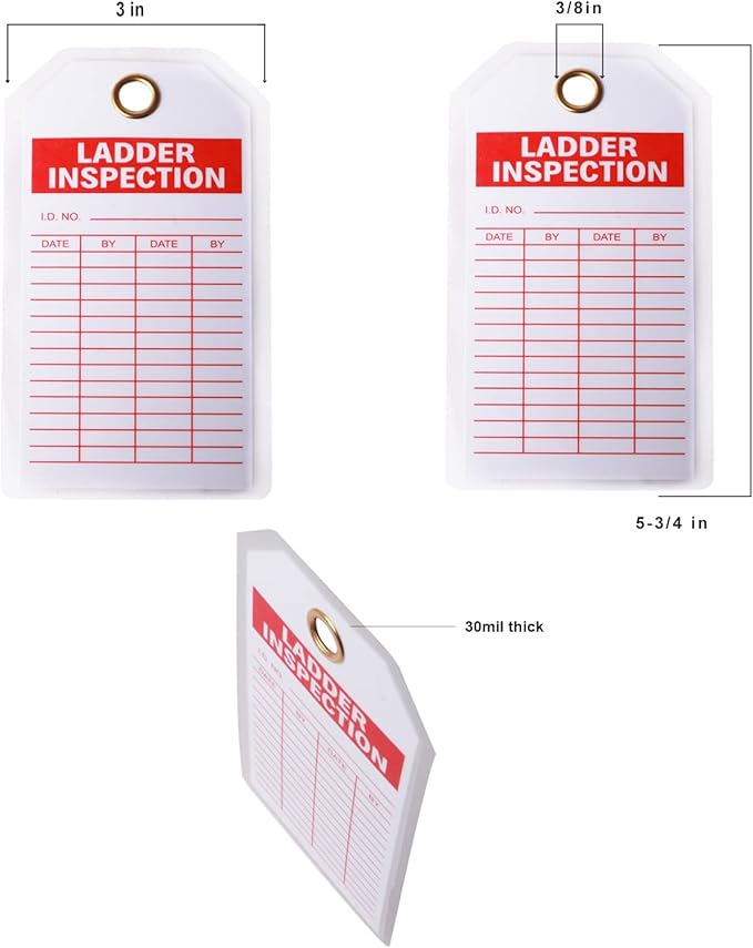 Lionshop Ladder Safety Inspection Tags, Accident Prevention Tag, Double-Sided Inspection Tag, Legend “Ladder Inspection Tag”, 5.75" x 3", 0.375" in Brass Eyelet Size, Polyester (Pack of 25)