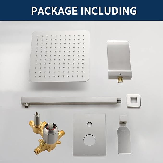 Shower Faucet Set with Tub Spout Waterfall Tub and Shower Trim Kit with Rough in Valve Shower Tub Faucet Set Wall Mounted Brushed Nickel 33010BN