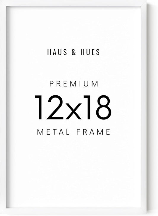 HAUS AND HUES 12x18 White Picture Frame - White 12x18 Frame Aluminum, Vertical & Horizontal Hanging, Shatterproof Plexiglass - Ideal for Home, Room, Office Decor (12x18 in, White)