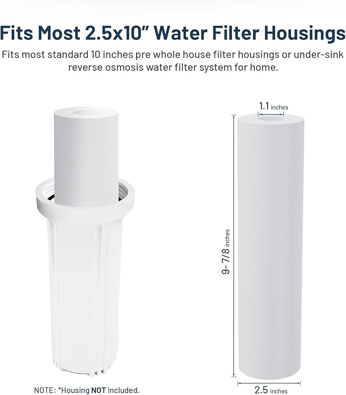 Whole House Water Filter Cartridge Replacement for Well Water, 10 Micron Water Filter 10 x 2.5 Melt Blown PP Sediment Water Filter Compatible with AP110, WHKF-GD05, CFS110, P5, WFPFC5002-6 Pack