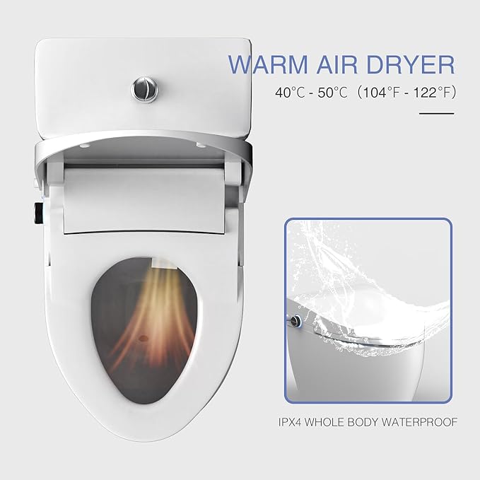 Electric Bidet Toilet Seat Elongated, Heated Toilet Seat with Bidet, Remote Control Wash, Warm Air Dryer, LED Light, Quiet Operation, Stainless Steel Nozzle, Smart Toilets (V Shape)