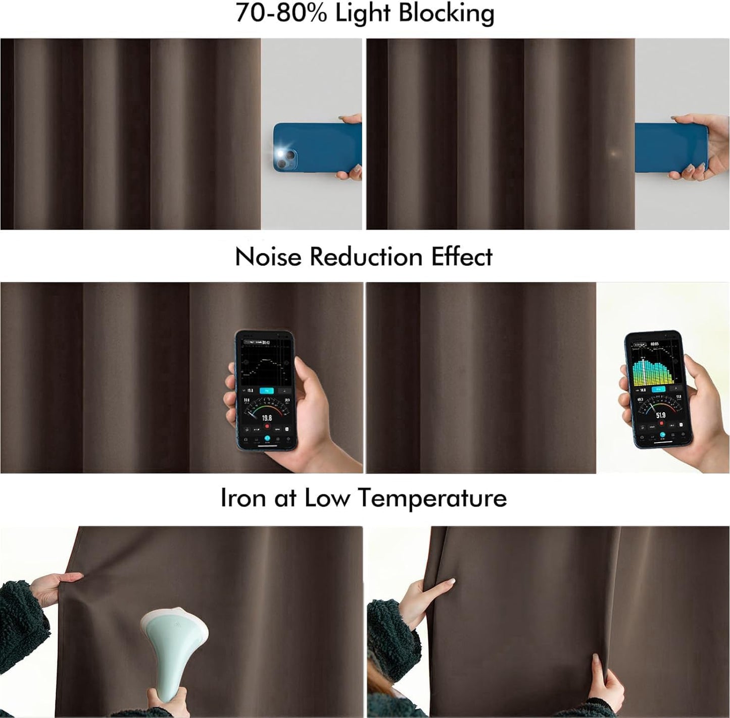 MIULEE Chocolate Brown Back Tab Blackout Curtain 96 Inch Long 2 Panels Set for Bedroom, Rod Pocket/Pinch Pleat Thermal Insulated Living Room Darkening Pleated Light Blocking Floor to Ceiling Drape