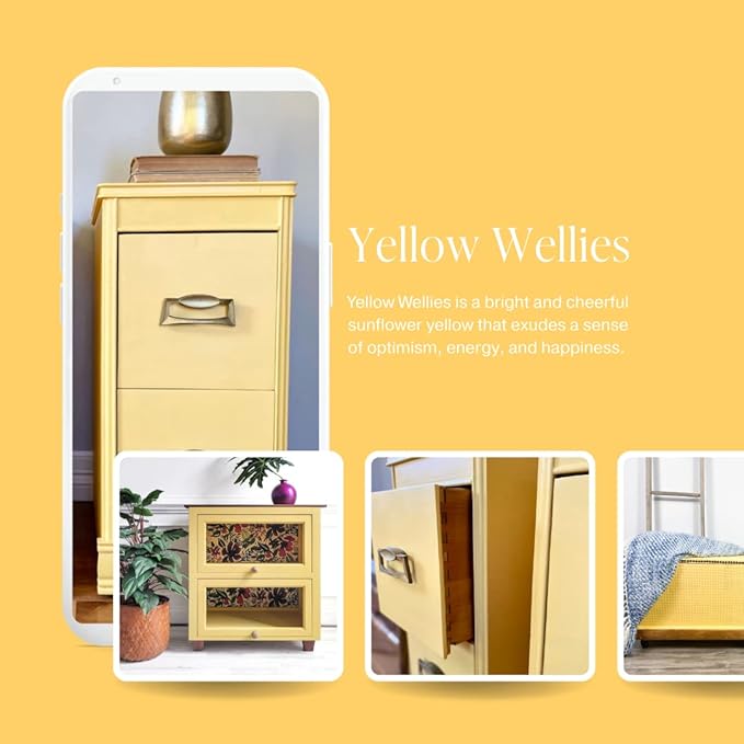 Country Chic All-in-One Chalk Paint for Furniture, Cabinets, Home Decor, Eco-Friendly, Matte Finish, Built-In Primer & Top Coat for Wood, Metal - Yellow Wellies (Yellow) - Quart 32 oz (950 ml)