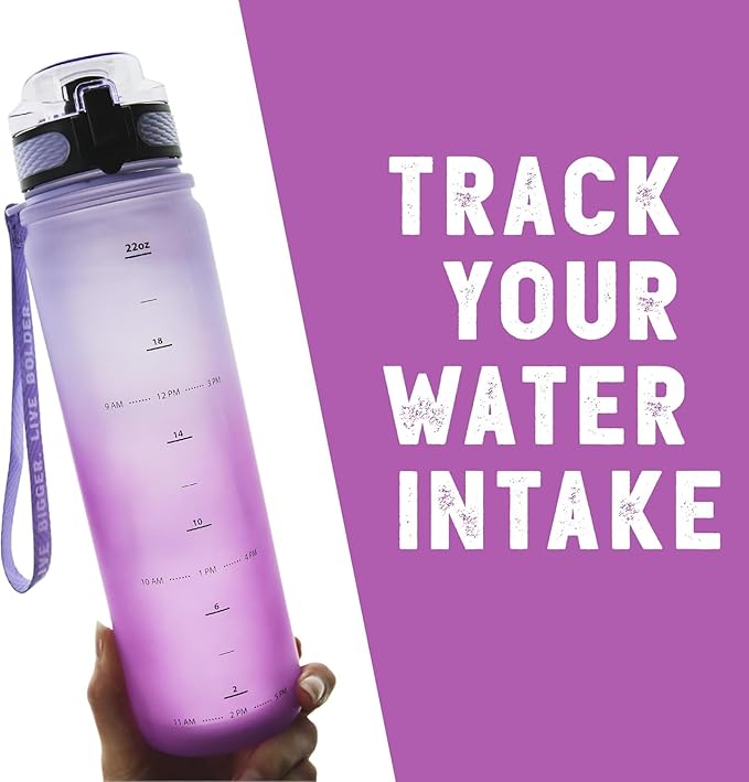 Live Infinitely 24 oz Water Bottle with Time Marker - Insulated Measured Water Tracker Screen - BPA Free Gym Water Bottle - Locking Flip Top Lid, Rubberized (Cotton Candy, 24oz)