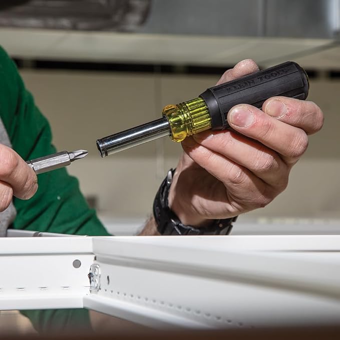 Klein Tools 32500MAG Magnetic Multi-Bit Screwdriver / Nut Driver, 11-in-1 Multi Tool with 8 Bits, 3 Nut Driver Sizes, Cushion Grip Handle