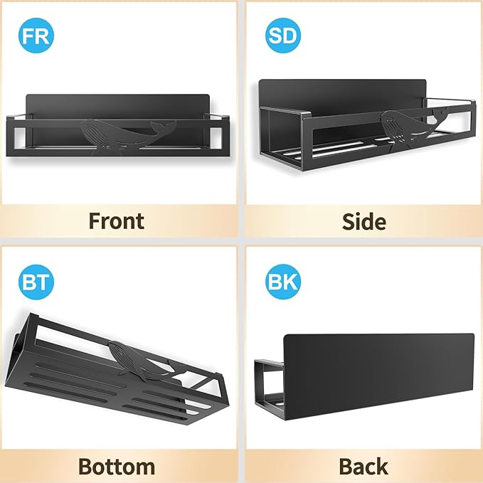 Magnetic Spice Rack for Refrigerator, 4-Pack Metal Seasoning Organizer for Kitchen Storage Organization, Magnetic Shelf for Fridge Space Saving Spice Organizer, Black