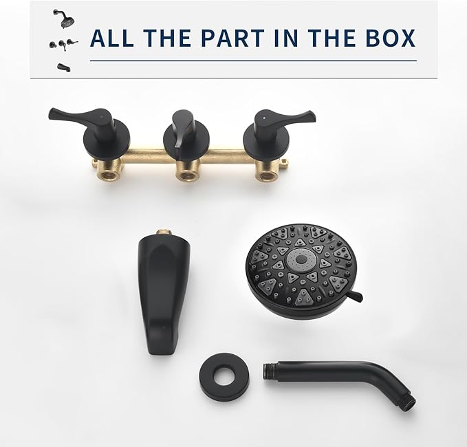 Matte Black 3 Handles Shower Faucet Set with Tub Spout Bathtub Shower Faucets Combo Set Shower System Complete Tub and Shower Trim Kit Shower Fixtures