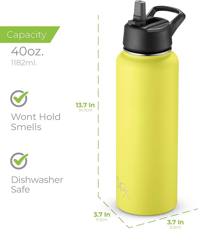 SipX™ Triple-Insulated Stainless Steel Water Bottle 40oz. With 3 Lids, BPA-Free Reusable Insulated Water Bottle Keeps Cold 24 Hours, Metal Water Bottle Made Of Sustainable Material For Hiking & Biking