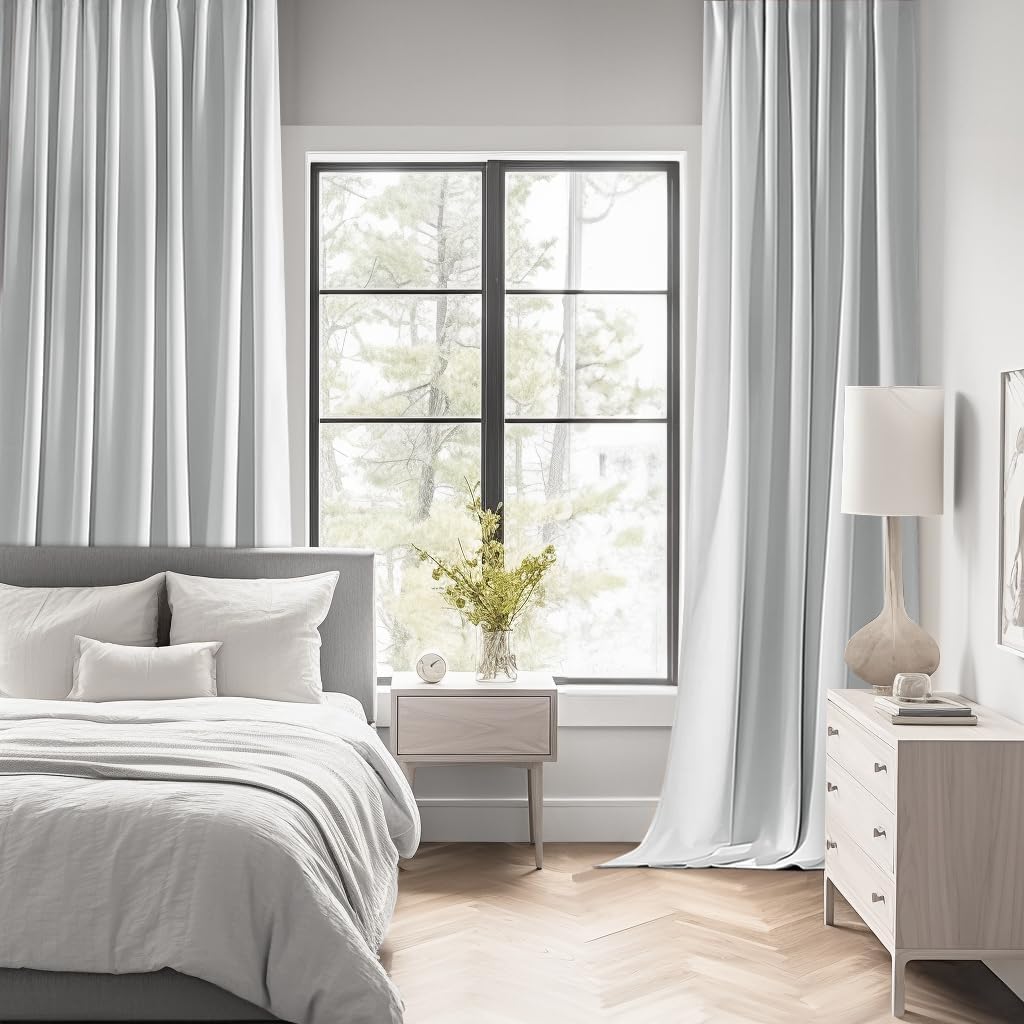 MIULEE Back Tab Light Blocking Curtains 102 Inch Long 2 Panels Set for Living Room Bedroom, Greyish White Rod Pocket/Pinch Pleated Thermal Insulated Room Darkening Floor to Ceiling Blackout Drapes