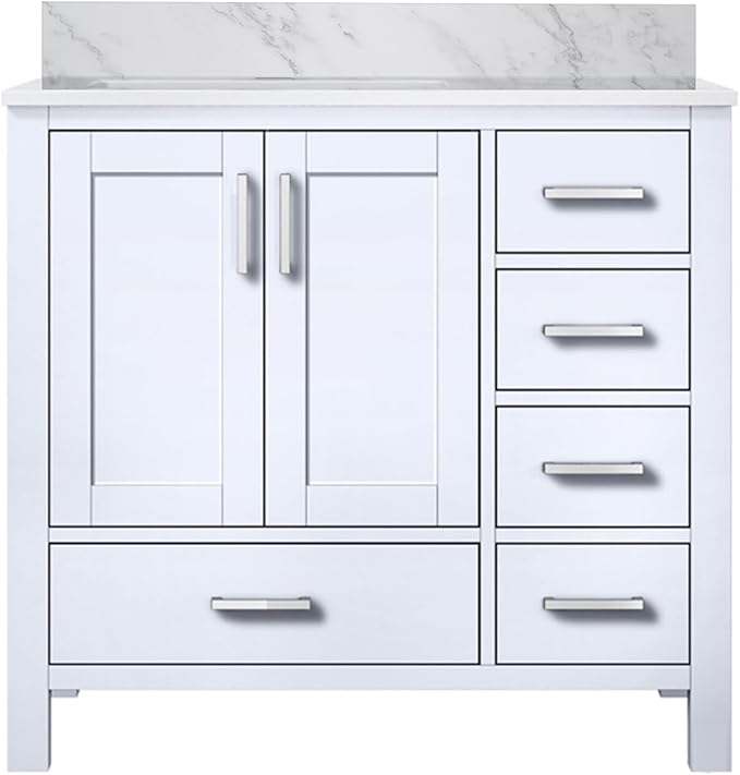 Big Sur 36 in. W x 22 in. D Left Offset White Bath Vanity and Carrara Marble Top