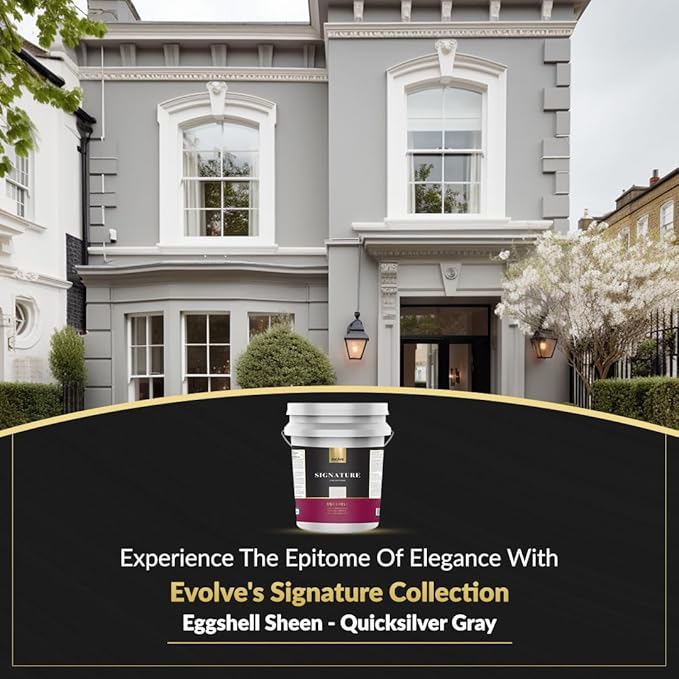EVOLVE Signature Paint & Primer: Luxury Paint & Primer for Indoor & Outdoor Surfaces, Minimal Odor, Eggshell Sheen (Quicksilver Gray, 5 Gallon)