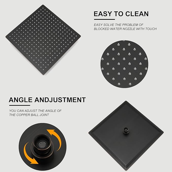 RUMOSE Oil Rubbed Bronze Rainfall Shower System 12 Inch High Pressure Square Shower Head with 2 in 1 Handheld Spray Wall Mount Brass Bathroom Shower Faucet Set with cUPC Certified Rough-in Valve