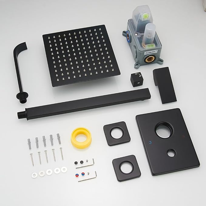 Matte Black Shower Faucet Set with Tub Spout Bathroom Luxury Rain Mixer Shower Head System Wall Mounted Shower Faucet Complete, Single Handle Tub and Shower Trim Kit with Rough-in Valve