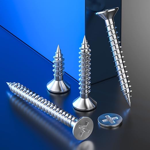 (400Pcs) #8x3/4 Wood Screw Quick Metal Self Tapping Flat Head 304 Stainless Steel