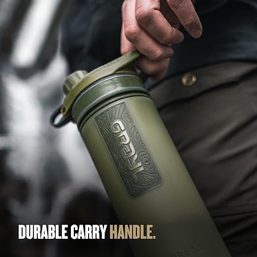 GRAYL GeoPress 24 oz Water Purifier Bottle - Filter for Hiking, Camping, Survival, Travel (Olive Drab)