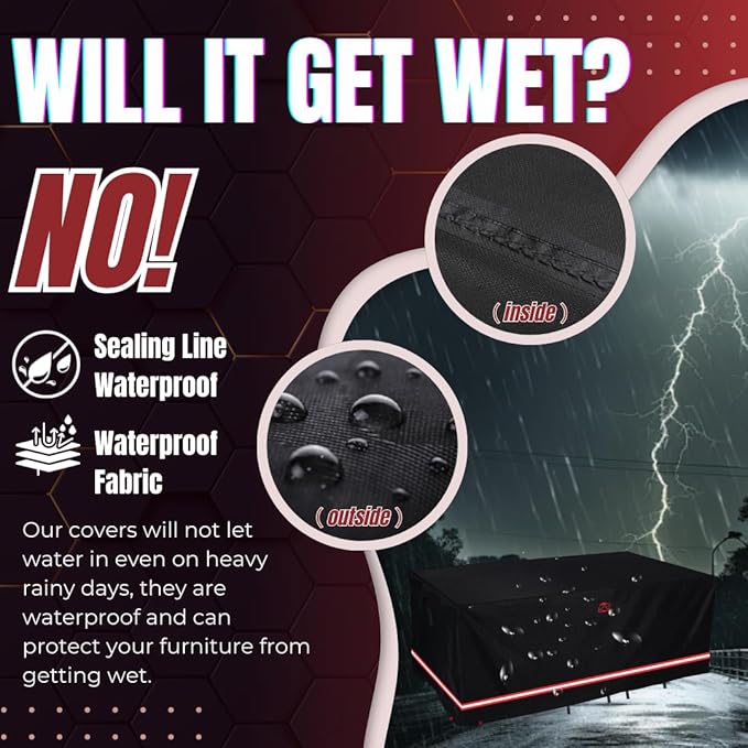 Turtle Life Patio Furniture Sets Cover, Heavy Duty Rectangular Durable Waterproof Outdoor UV Resistant Anti-Fading Dining Table Chairs Furniture Cover, Black, 88"Lx58”Wx29”H