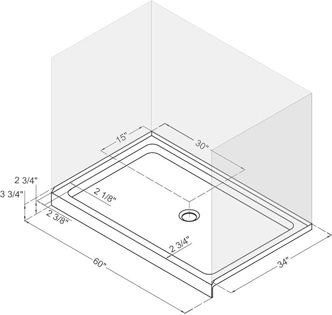 DreamLine SlimLine 34 in. D x 60 in. W x 2 3/4 in. H Center Drain Single Threshold Shower Base in Black, DLT-1134600-88