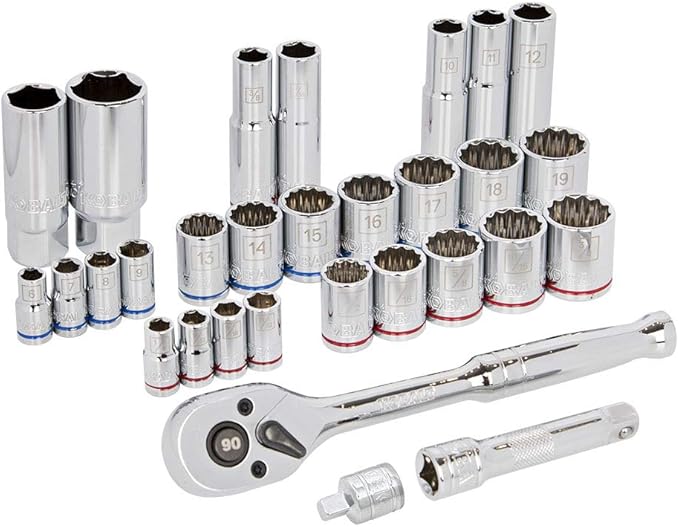 Kobalt 573349 30-Piece 1/4 and 3/8-Inch Drive Mechanic's Tool Set with Hard Case, Inch/Metric