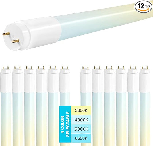 4FT T8 LED Tube Light, Type A+B, 12W/15W/18W/22W, 3000K | 4000K | 5000K | 6500K, Single and Double End Powered, Plug and Play or Ballast Bypass, 2860 Lumens, F32T8, 120-277V, Frosted Cover (12 Pack)