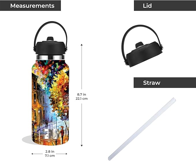 32oz Stainless Steel Sports Water Bottle with Straw Lid - Leak-Proof, Durable Design for Hydration on the Go During Workouts, Travel & Outdoor Activities, City Rain