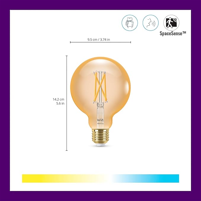 WiZ Connected 60W G25 Tunable White Filament Smart Light Bulbs - E26 LED Bulb - Control with Voice or App + Activate with Motion - Matter Compatible - 1 Pack