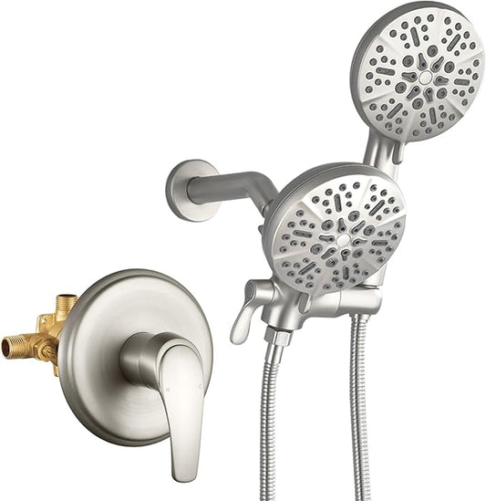 Dual Shower Faucet Set with Valve High Pressure Dual 2 in 1 Shower Combo Set Shower System with Handheld Showerhead 3-way Water Diverter Shower Trim Kit Brushed Nickel