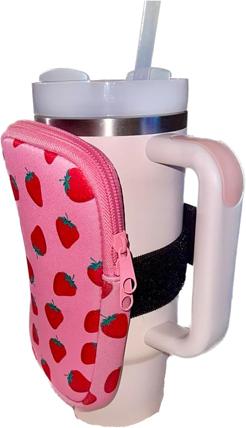 Strawberry Water Bottle Pouch Accessories for Stanley, Tumblers, Outdoor Accessories, Gym, Fanny Pack, Fits Phone, Cards, Keys, Wallet, Earphone, Sports & Adjustable Non-Slip Straps